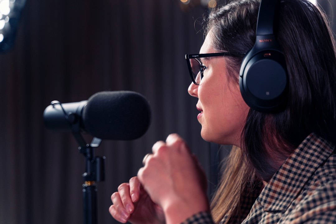 person recording podcast in studio