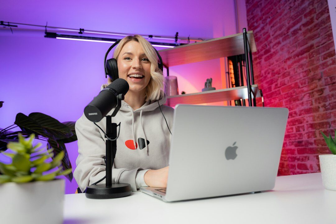 professional podcaster in studio