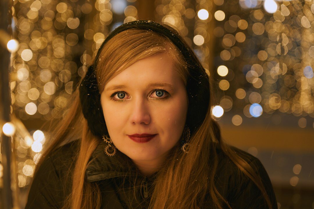 Portrait of a female podcast host